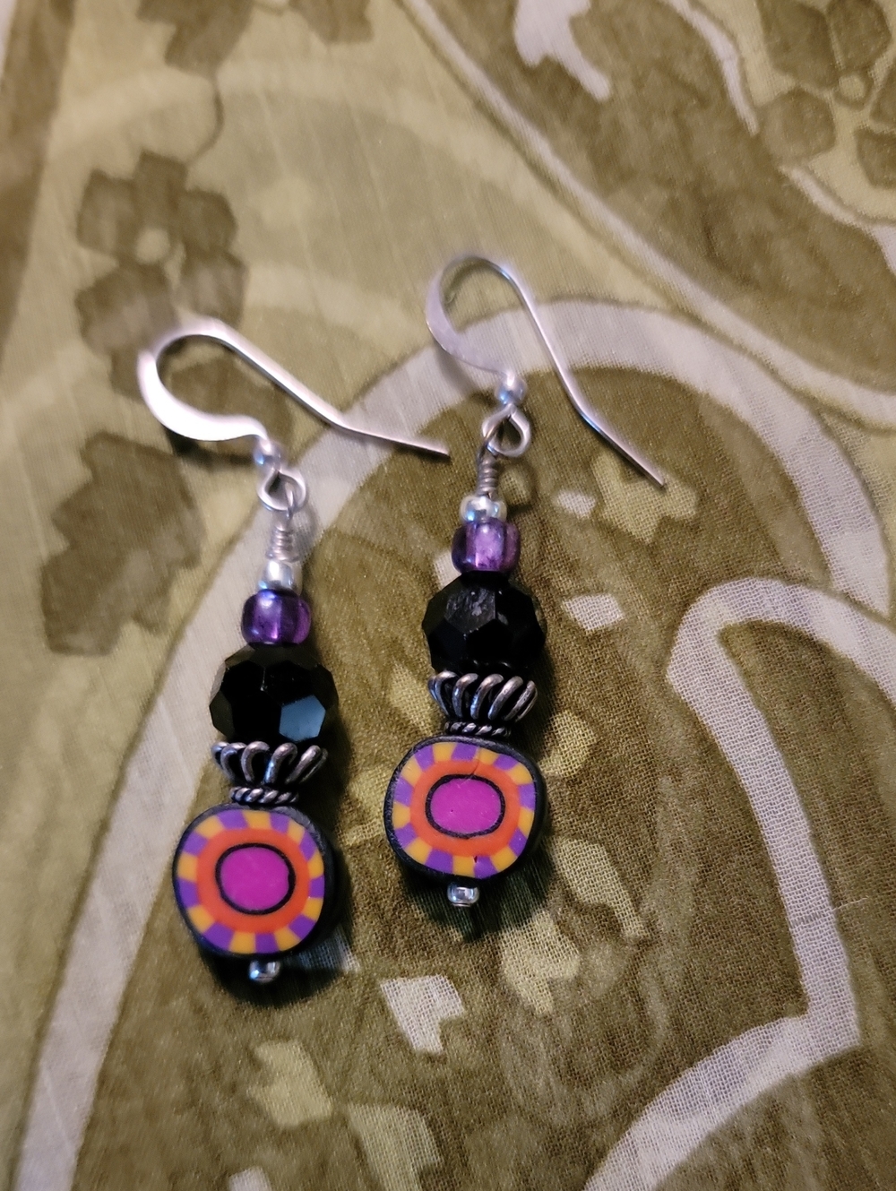 Hippie Handmade Purple and Black Beaded Dangle Earrings